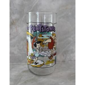 THE FLINTSTONES Vintage 1991 Glass Drinking Cup Hardees 30th Little Bam Bam